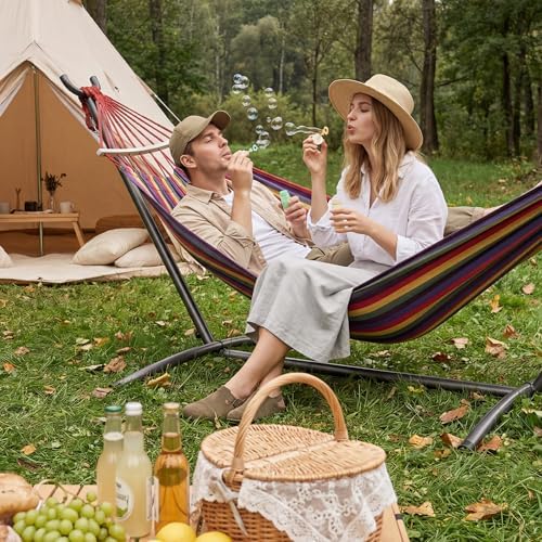 Everyfun Double Hammock with Stand for 2 Person, 600 lb Capacity, Rainbow