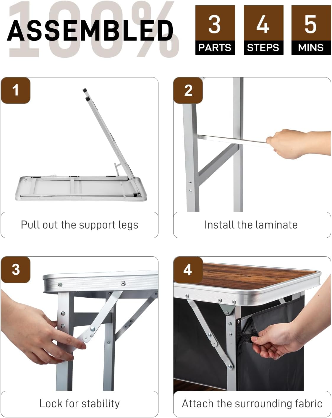 outvita portable bar table with 2 tier shelves, side view