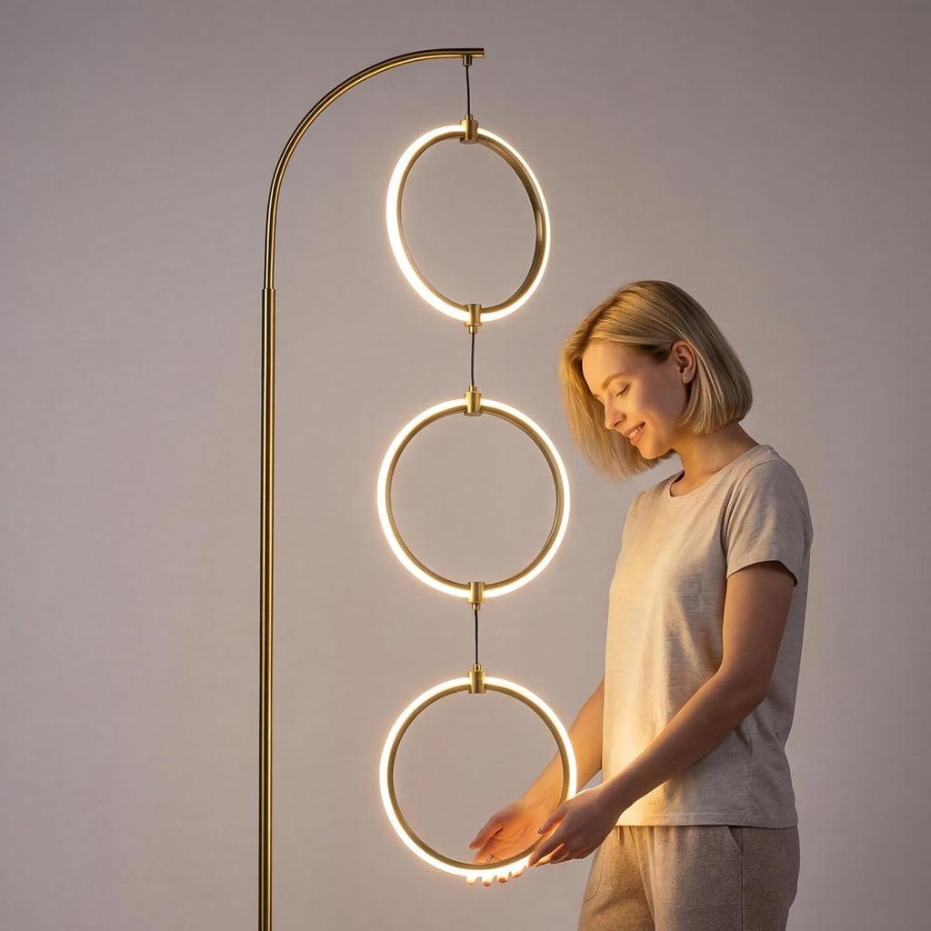 Bairth Gold 3-Light LED Floor Lamp, Modern Arc Floor Lamp for Living Room