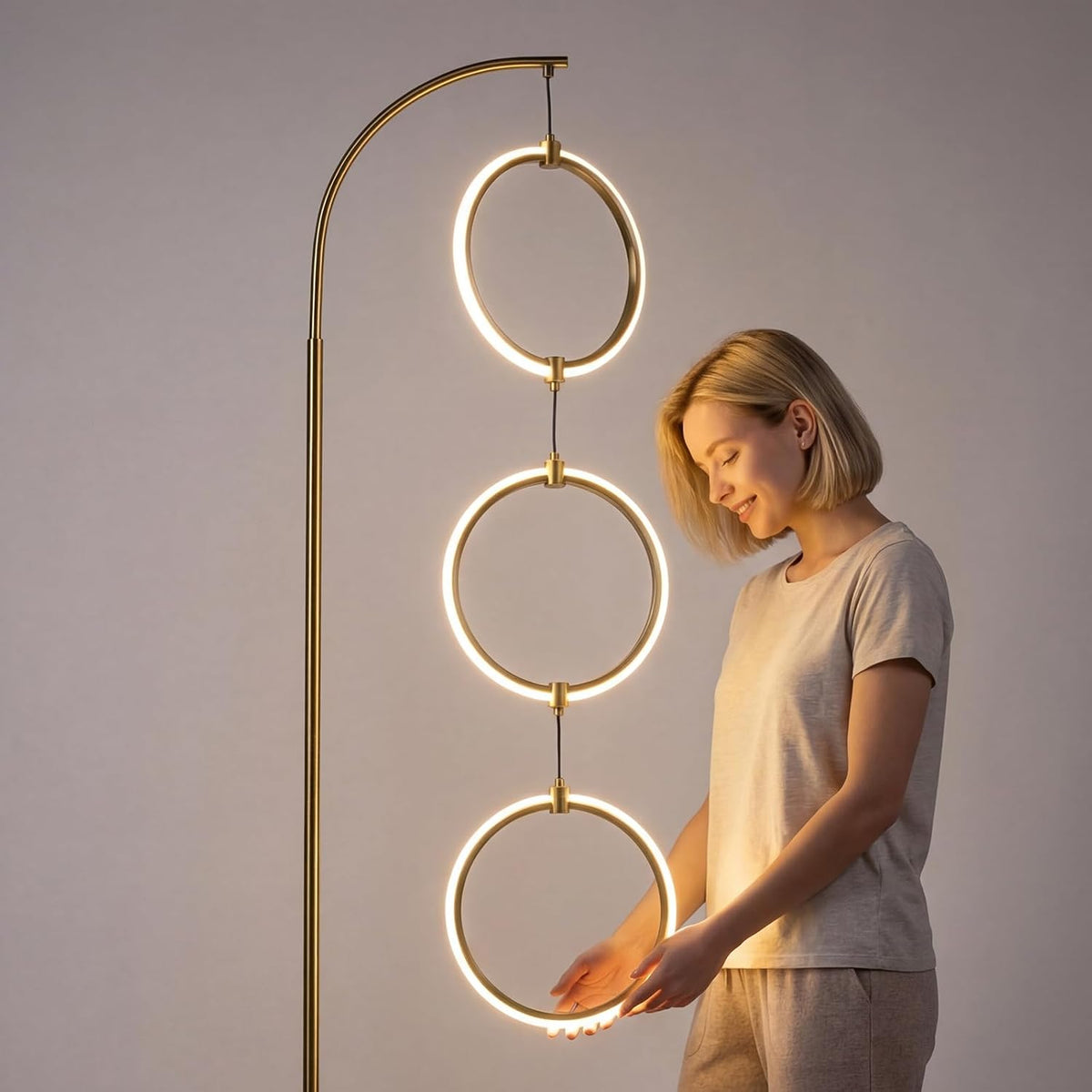 Bairth Gold 3-Light LED Floor Lamp, Modern Arc Floor Lamp for Living Room