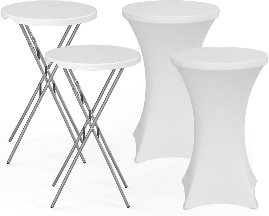 28" Round Folding Table with Cover,2Pcs Foldable Cocktail Table with Handle