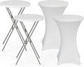 28" Round Folding Table with Cover,2Pcs Foldable Cocktail Table with Handle