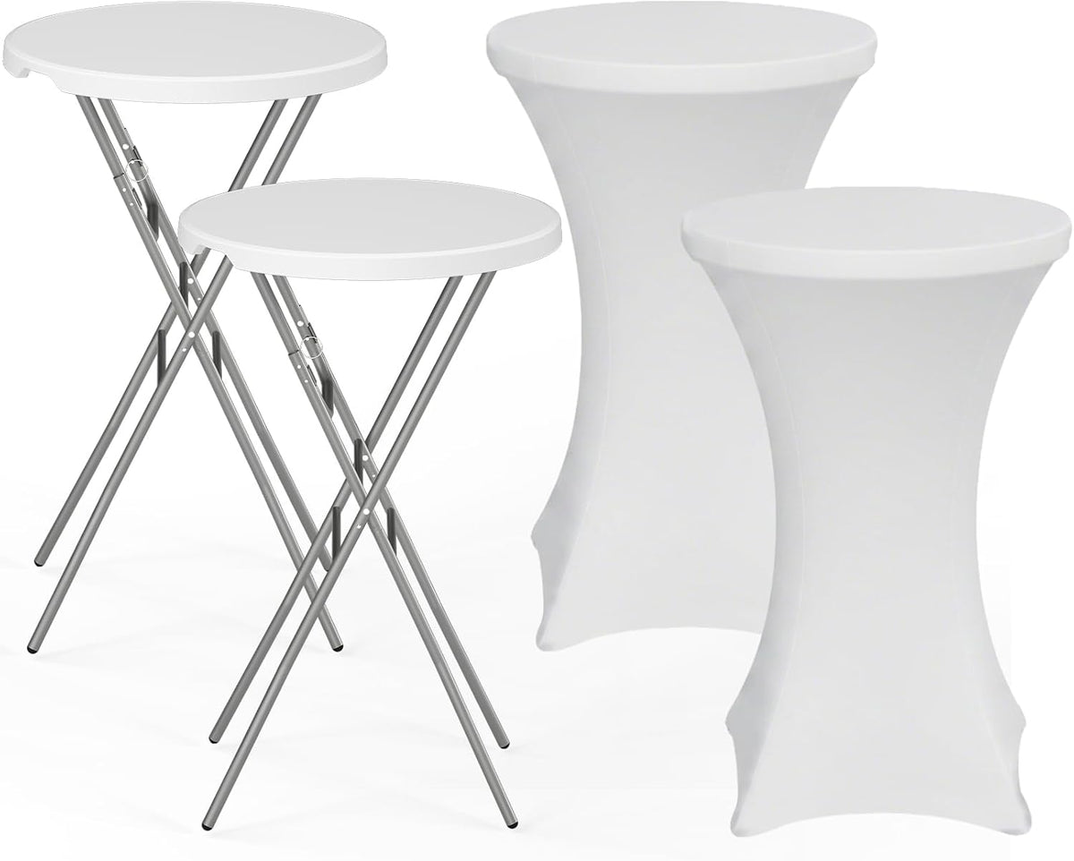 28" Round Folding Table with Cover,2Pcs Foldable Cocktail Table with Handle