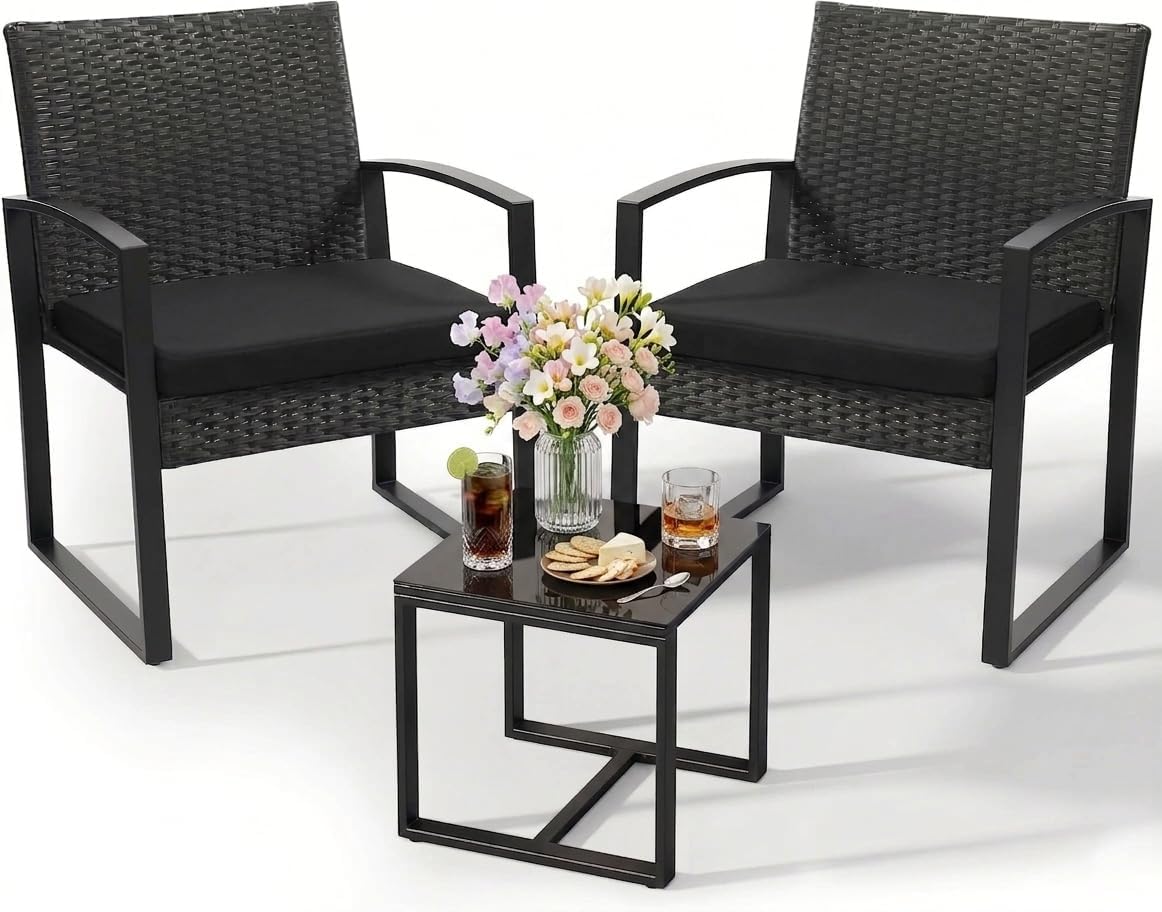 Murago 3-Piece Wicker Patio Bistro Set, Outdoor Conversation Set