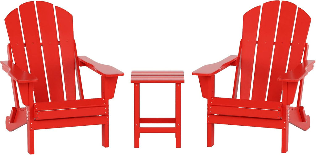HDPE Laguna 3PC Outdoor Poly Adirondack Chair Set with Side Table, Red