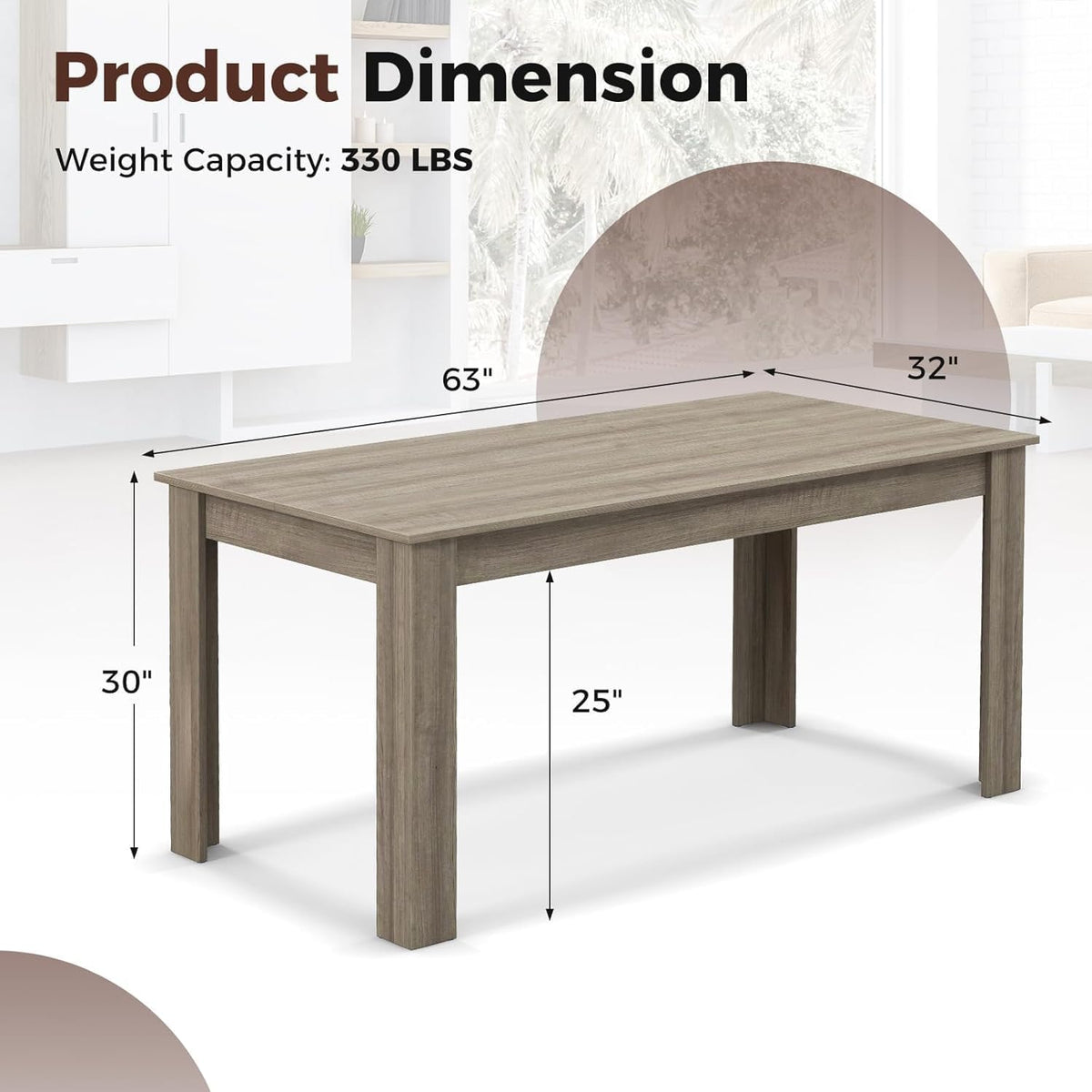 LDAILY Dining Table, Modern Dining Room Table for 4-6 People, Heavy Duty Legs, Spacious Desktop, 63" Rectangular Farmhouse Kitchen Table for Home Office, Living Room, Restaurant (Oak)