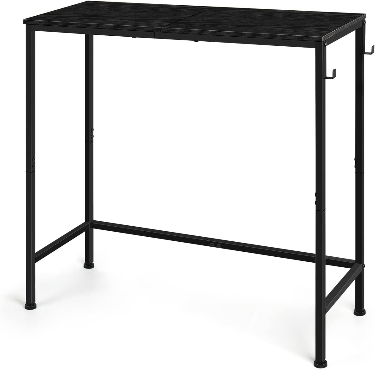 Black Modern Narrow Entryway Table - Skinny Sofa Table with Hooks for Living Room, Foyer, Bedroom, Corridor, Office