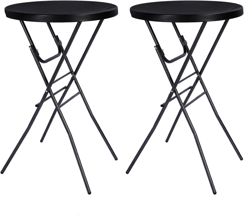 Byliable 28in Folding Cocktail Table, Round Bar Height Table, Black 2-Pack