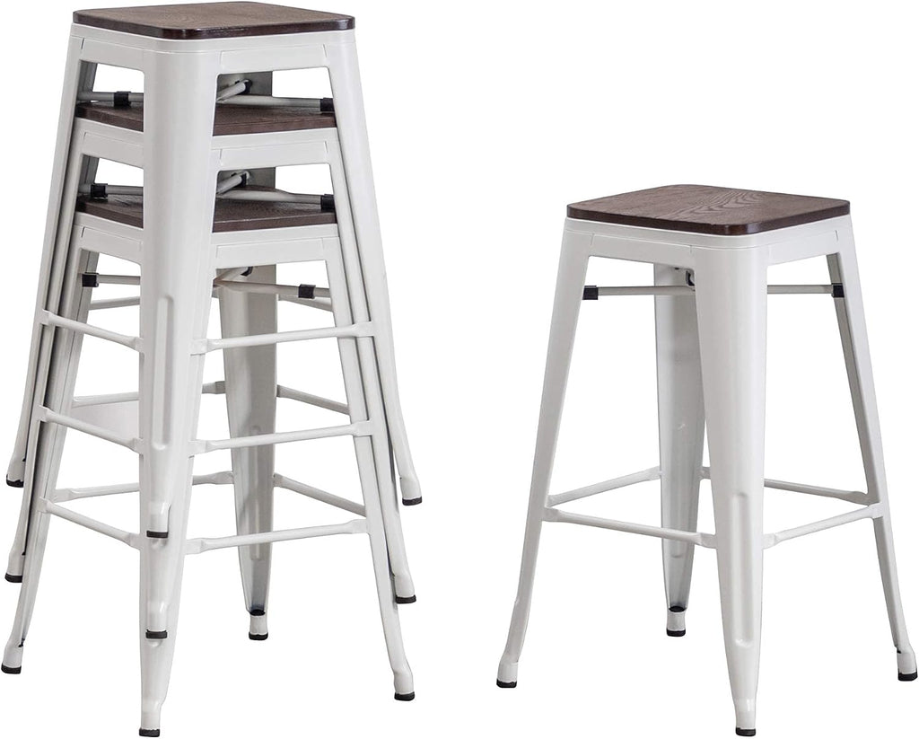 26" Backless Metal Bar Stools Set of 4 (Cream White)