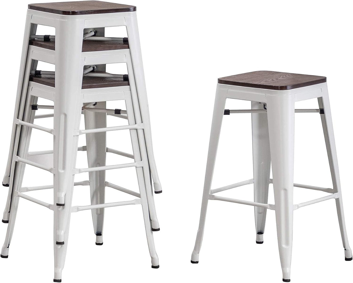 26" Backless Metal Bar Stools Set of 4 (Cream White)