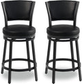 Swivel Bar Stools Set of 2, 25 inch Counter Height Barstools, Modern Metal Swivel Bar Chairs with Backrest, Faux Leather Upholstered Counter Height Chairs for Kitchen Island, Black
