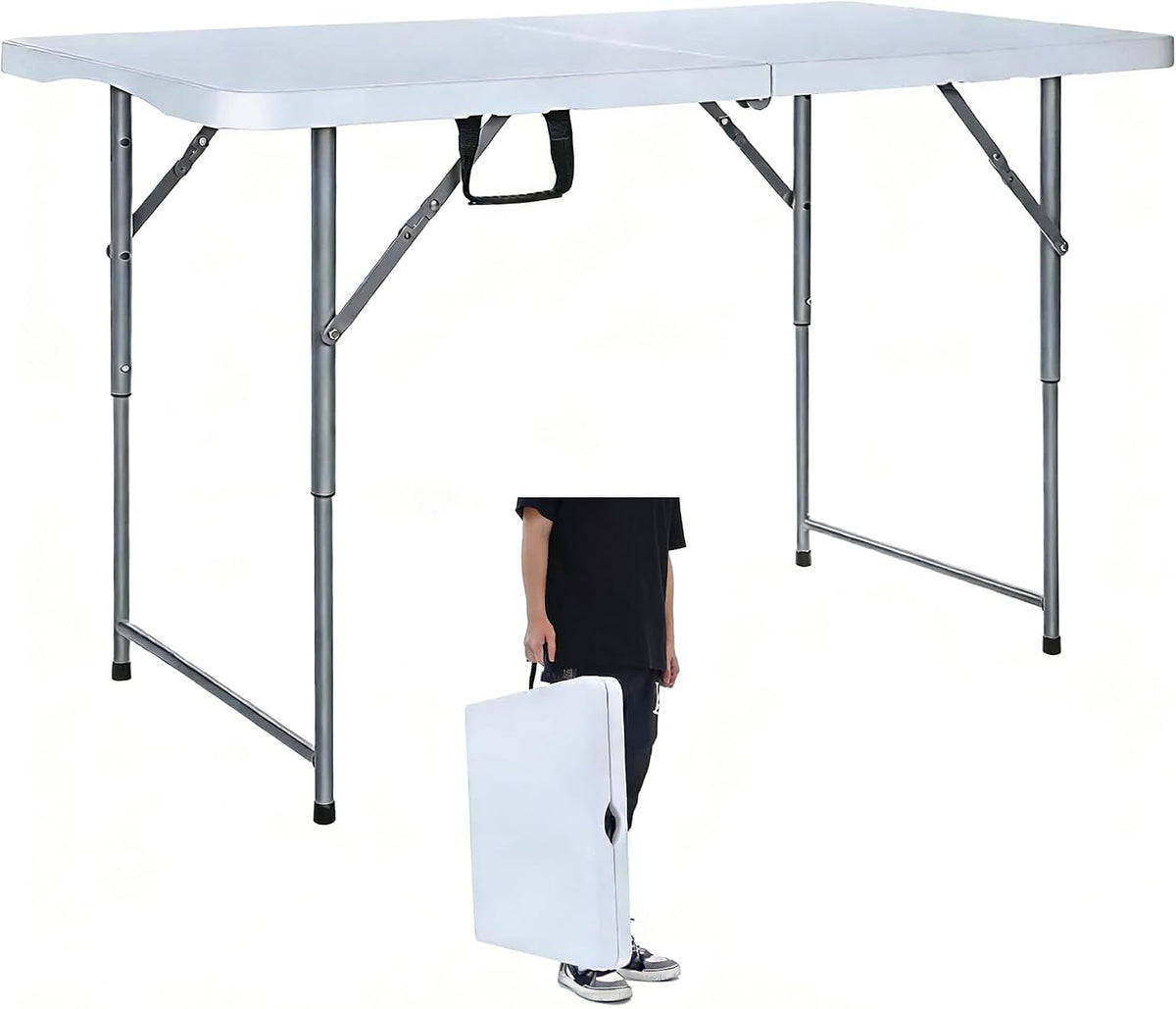 Lakhow Folding Table 4 Foot Adjustable Height with Built in Handle, White