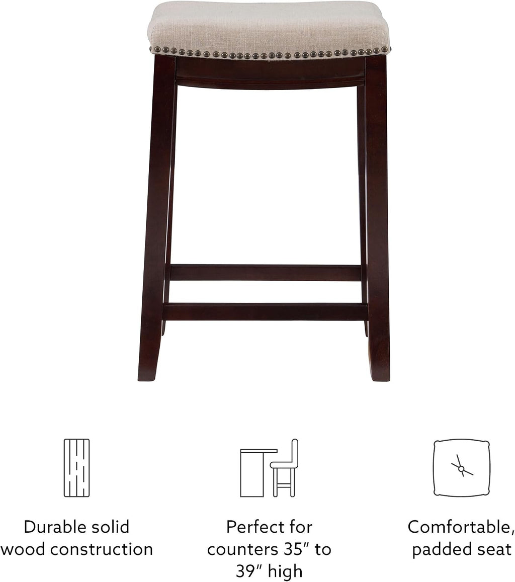 Linon Harper Beige & Dark Walnut 24" Counter Stool, Beige/Dark Walnut (98325WAL-01-KD)