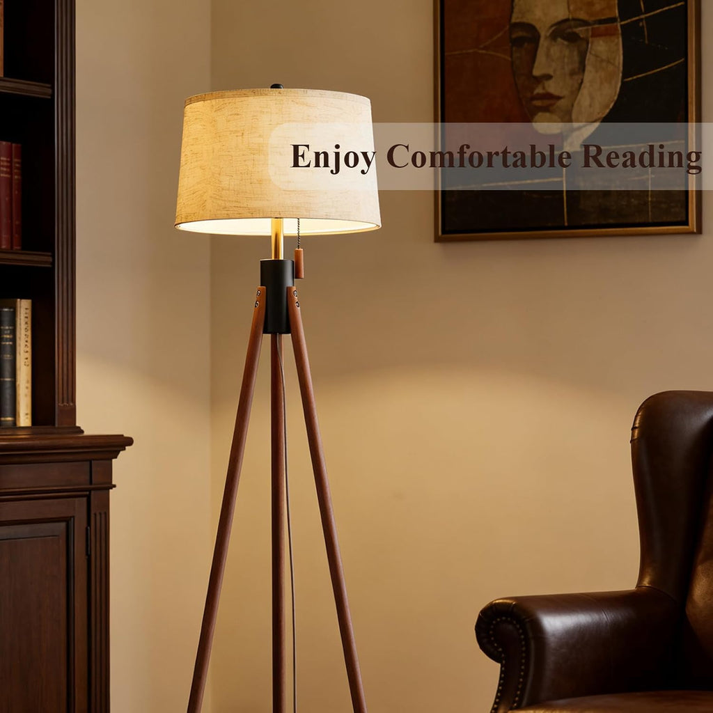 MOFFE Mid Century Tripod Floor Lamp with Pull Chain,Black & Gold Finish