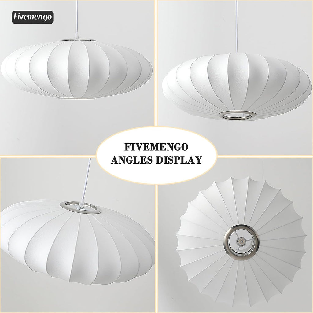 23.6in Lantern Pendant Light Bubble Saucer, White Imitation Silk