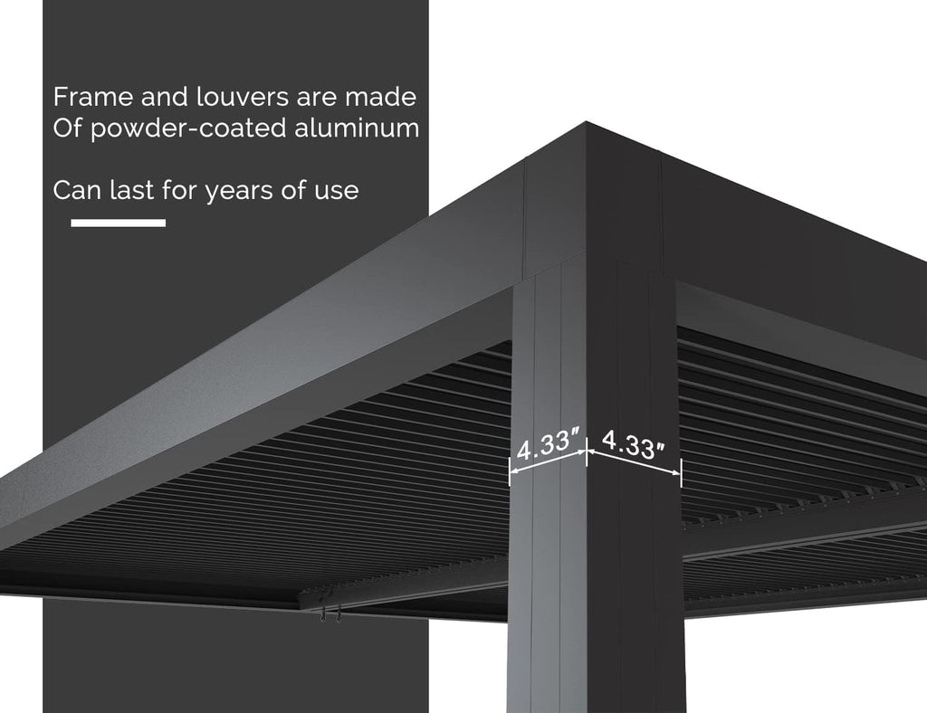 PURPLE LEAF Louvered Pergola 12' x 20' 94AS w/ 1W Side Shutter Wall Gray