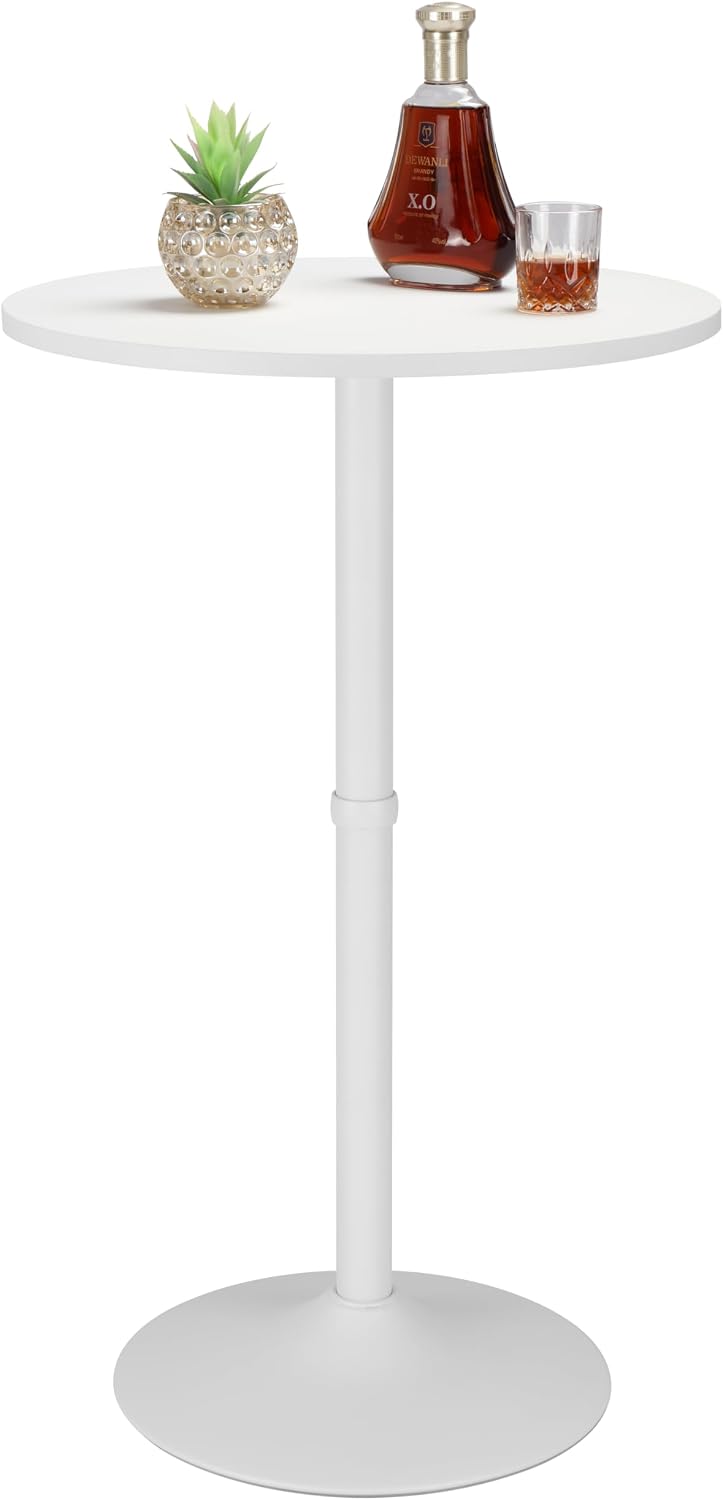 Finnhomy 24'' Round Cocktail Bar Table with Metal Base, Tall Bistro Pub Table, Counter Bar Height Table for Kitchen, Dining Room, Living Room, Easy Assembly, White