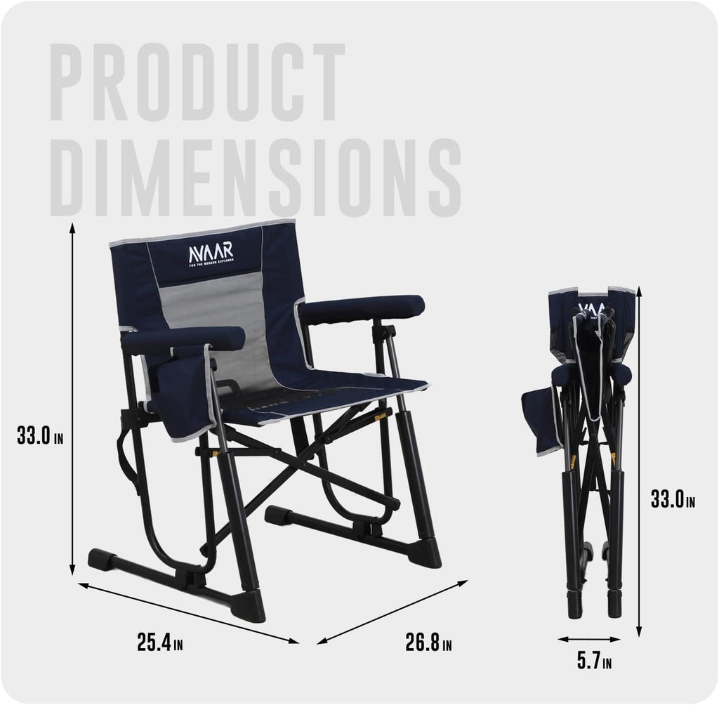 Go-Flow Compact Rocking Camping Chair,Durable Armrests,Drink Holder & Comfortable Backrest,Portable Travel Seat for Camping, Fishing, Lawn, Beach, Patio,400LBS Capacity, Indigo Blue