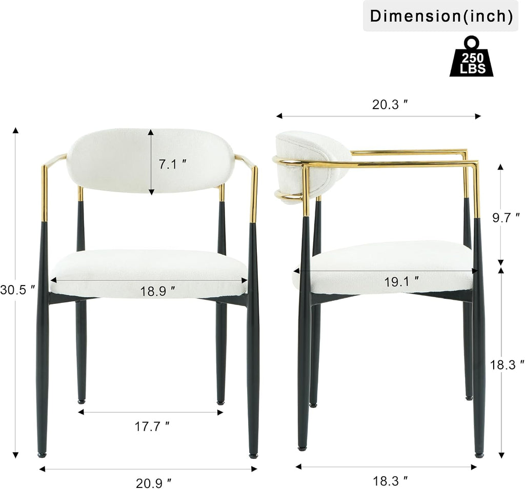 Baysitone Dining Chairs Set of 4 Mid-Century Modern Upholstered Boucle Dining Room Chairs Open Back Curved Backrest Black Metal Legs Gold Armchairs for Kitchen Living Room, Cream White(Only Chairs)