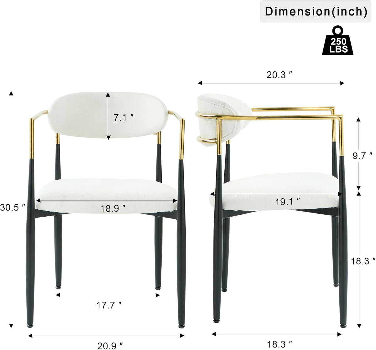Baysitone Dining Chairs Set of 4 Mid-Century Modern Upholstered Boucle Dining Room Chairs Open Back Curved Backrest Black Metal Legs Gold Armchairs for Kitchen Living Room, Cream White(Only Chairs)