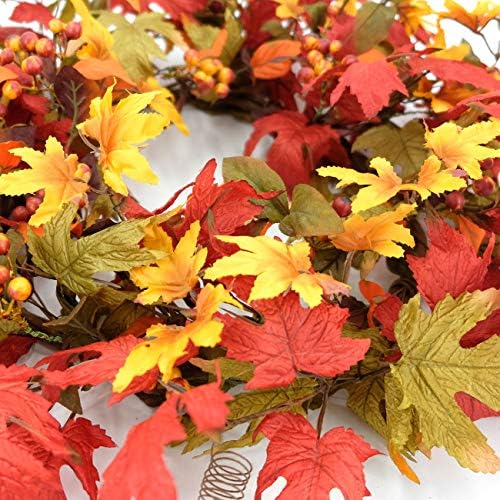 Idyllic 20 Inch Fall Wreath for Front Door - Maple Leaves Autumn Wreath for Thanksgiving, Halloween, Wall, Front Porch Home Decoration