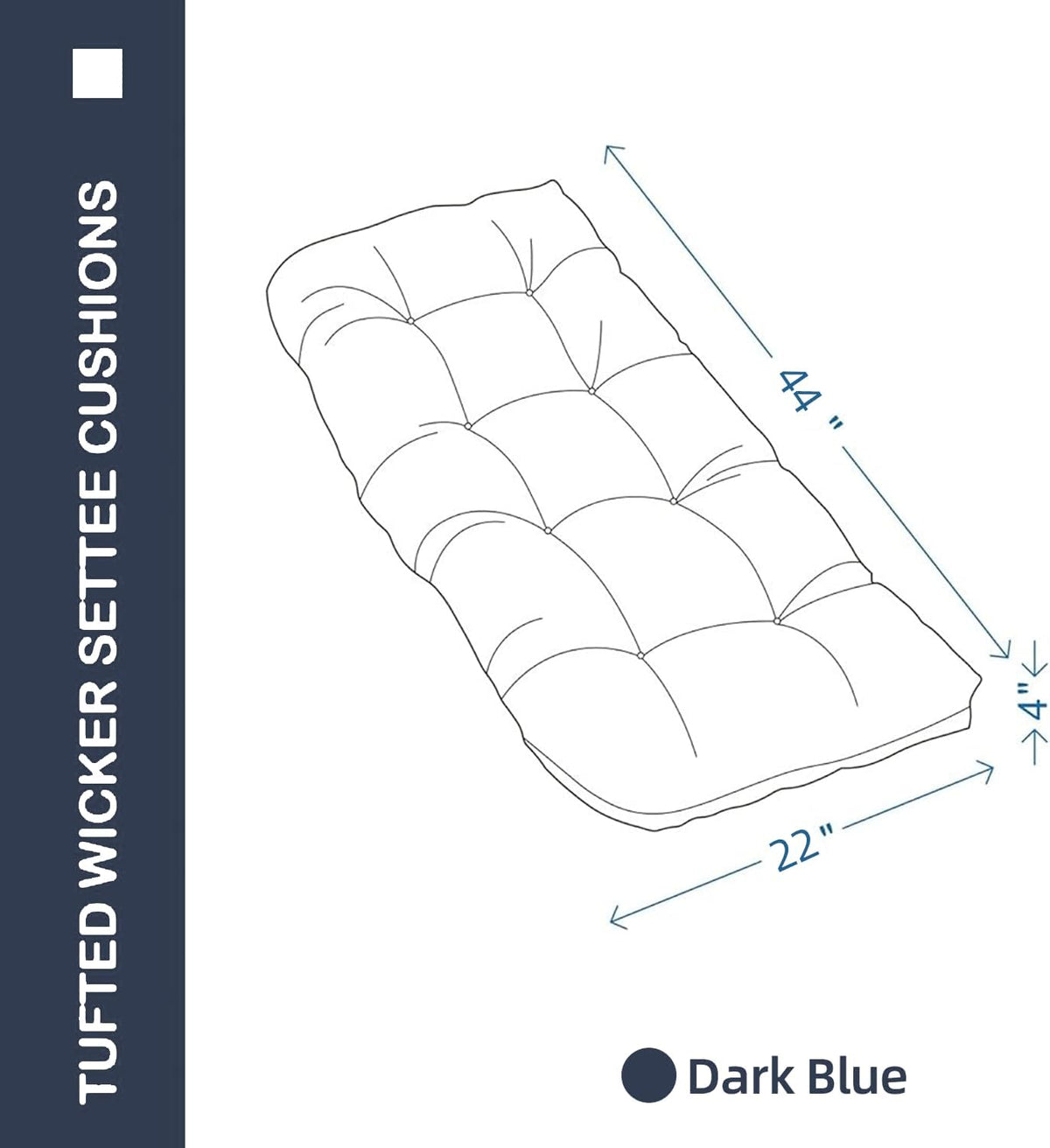 Outdoor Bench Cushion 44x22x4 Inch Loveseat Pad, Dark Blue