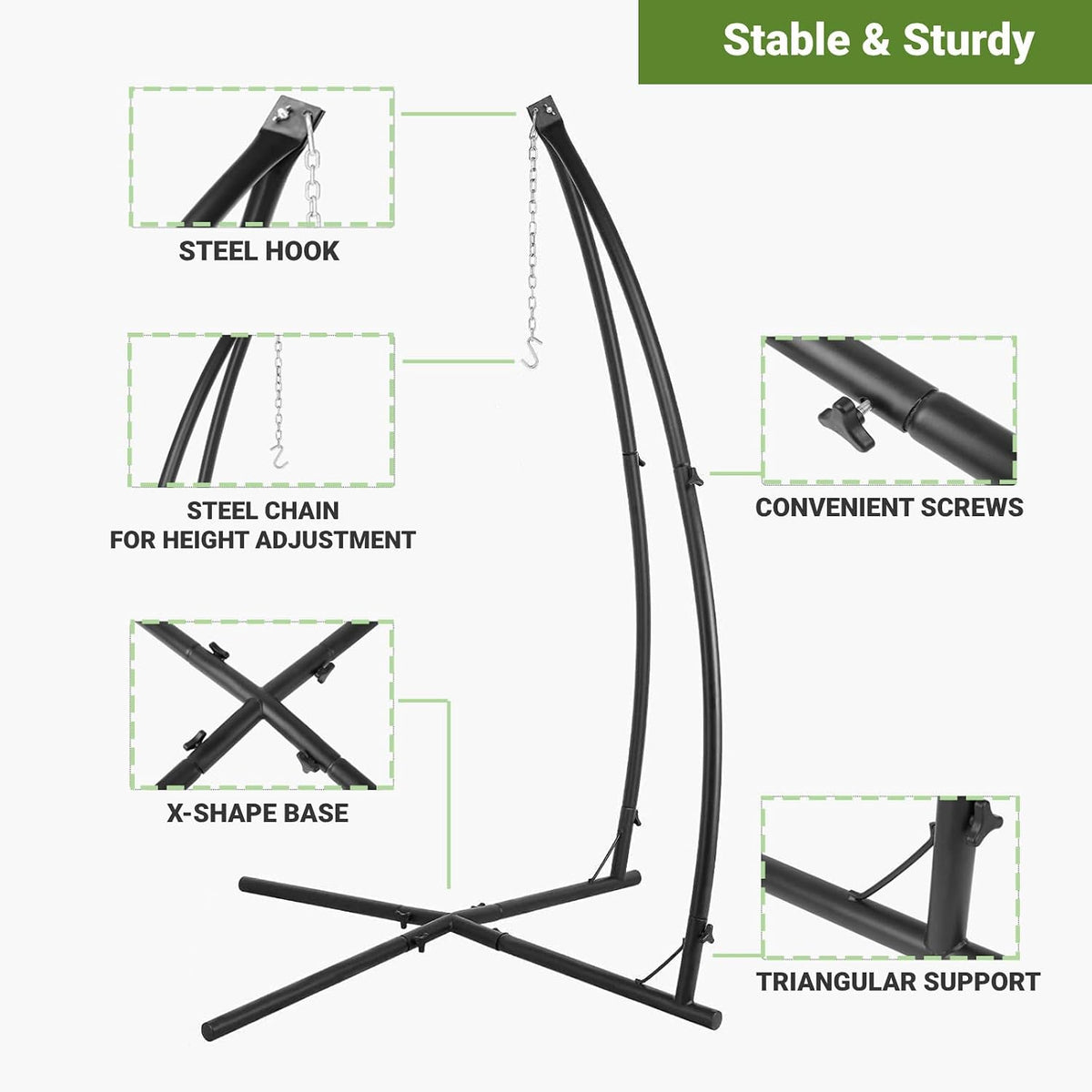 Hammock Swing Stand, Hanging Chair C-Stand w/Buckle & Spring Hook