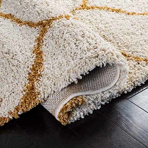 SAFAVIEH Hudson Shag Rug 5'3"x7'6", Plush Trellis Ivory & Gold SGH280F