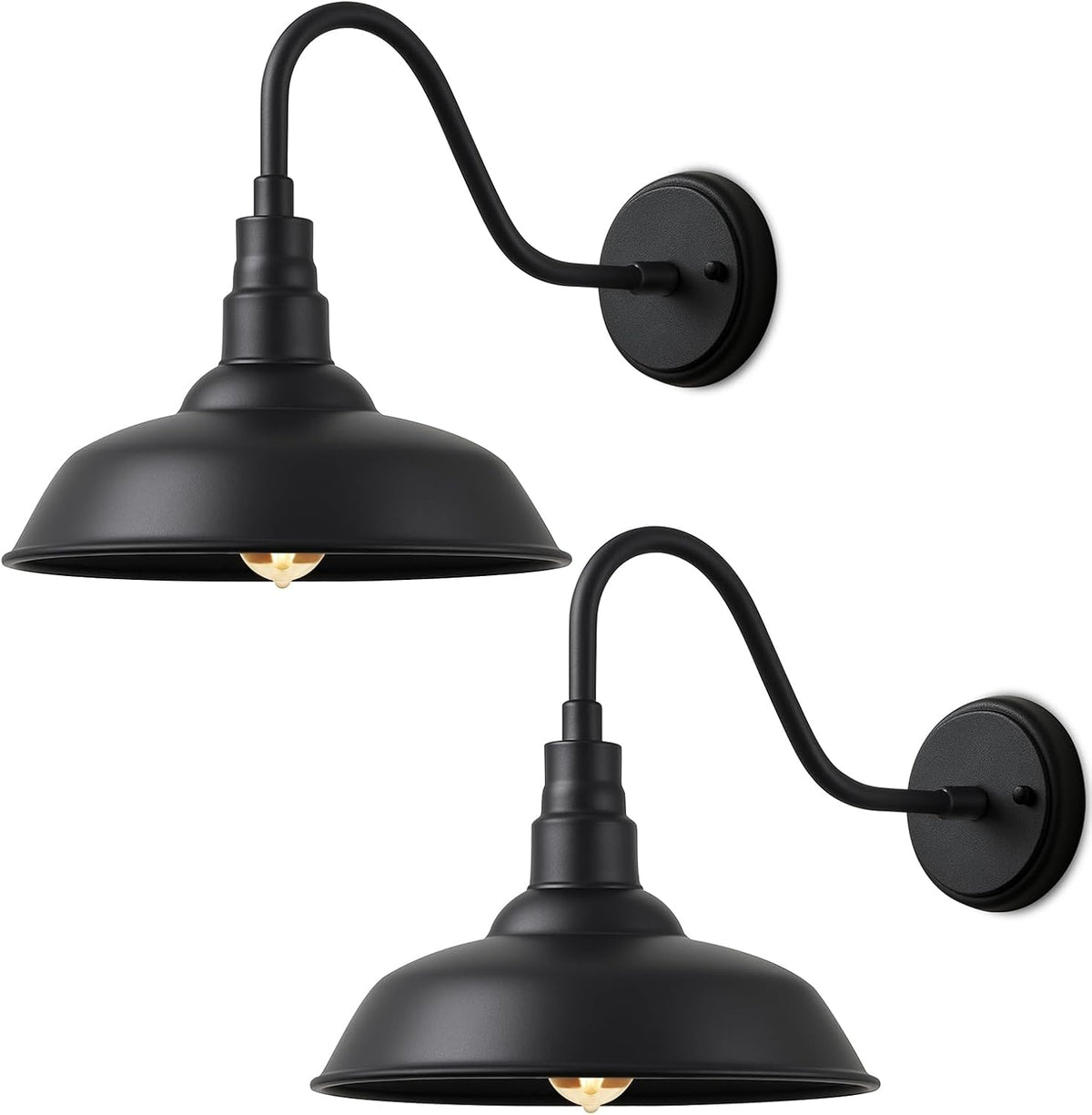 10" Outdoor Gooseneck Barn Lights, Black Farmhouse Fixtures, 2-Pack