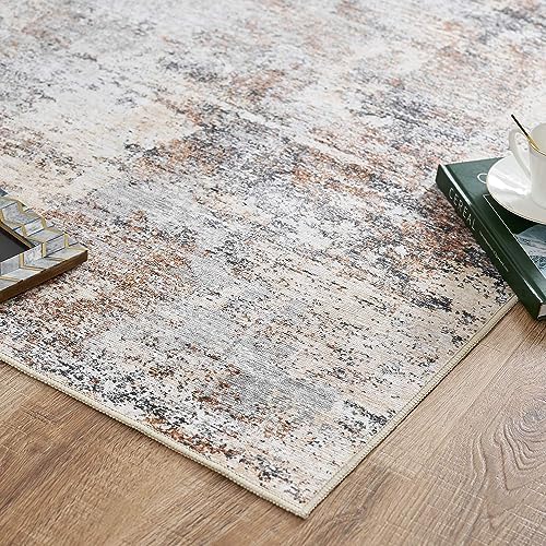 jinchan 5x7 Modern Abstract Washable Non-Slip Area Rug, Taupe