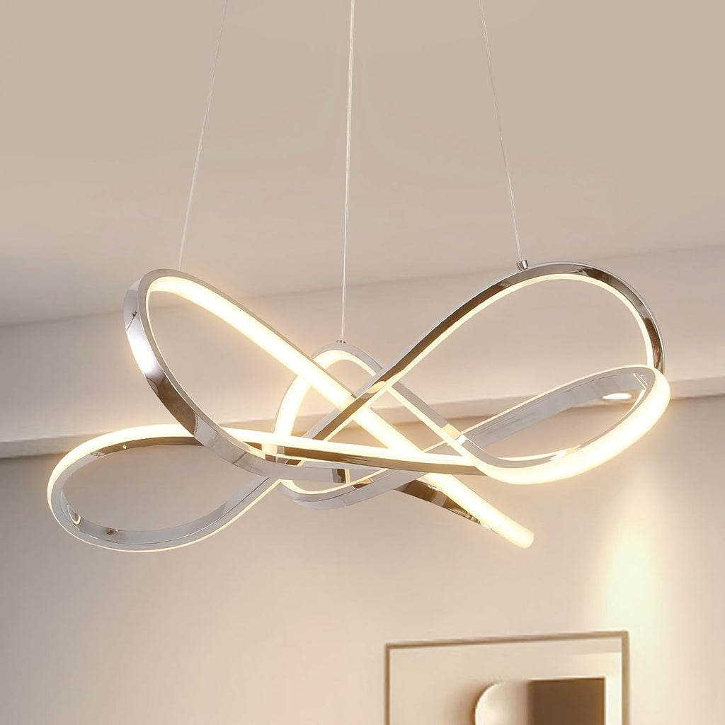 Modern LED Chandelier Chrome, 55W Dimmable 26 Inch