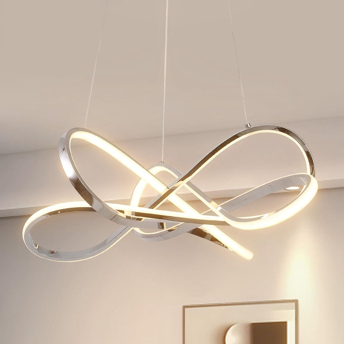 Modern LED Chandelier Chrome, 55W Dimmable 26 Inch