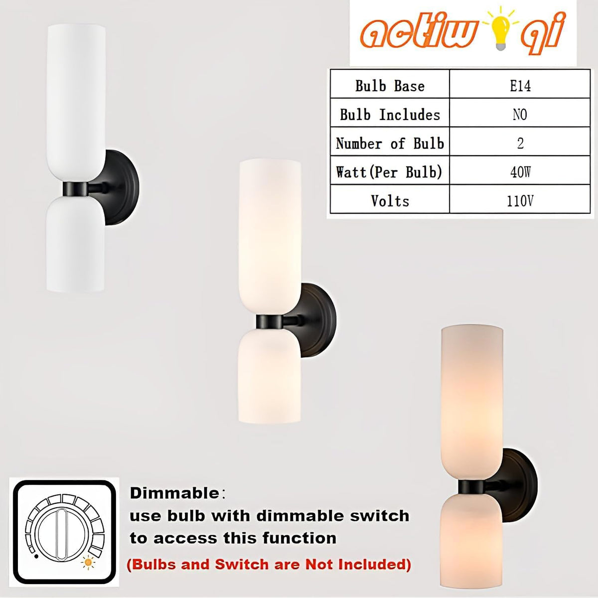 Bathroom sconces Set of 2 mid-Century Modern Light Vanity sconces Fixture Milky White lampshade Large Glass for Bathroom Vanity Bathroom Living Room (Black)