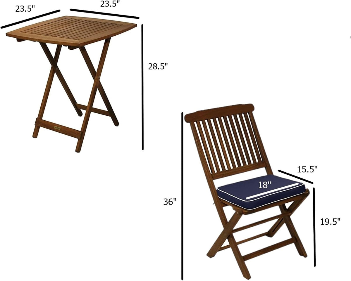 outdoor interiors eucalyptus wood 3-piece square foldable bistro, side view