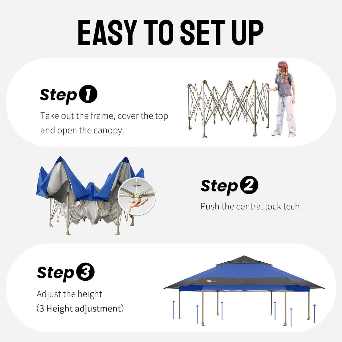 CROWN SHADES 13x13 Pop Up Gazebo with Mosquito Nettings, Blue&Gray