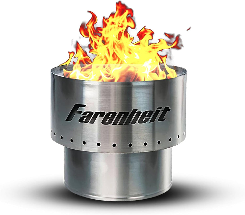 Farenheit 13.5" Stainless Steel Smokeless Fire Pit | Portable Outdoor Wood Burning Firepit for Backyard, Camping, Patio & Deck | Compact Low Smoke Design