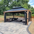 PURPLE LEAF Outdoor Gazebo 12' x 16' with Drainage System, Wood Grain Frame