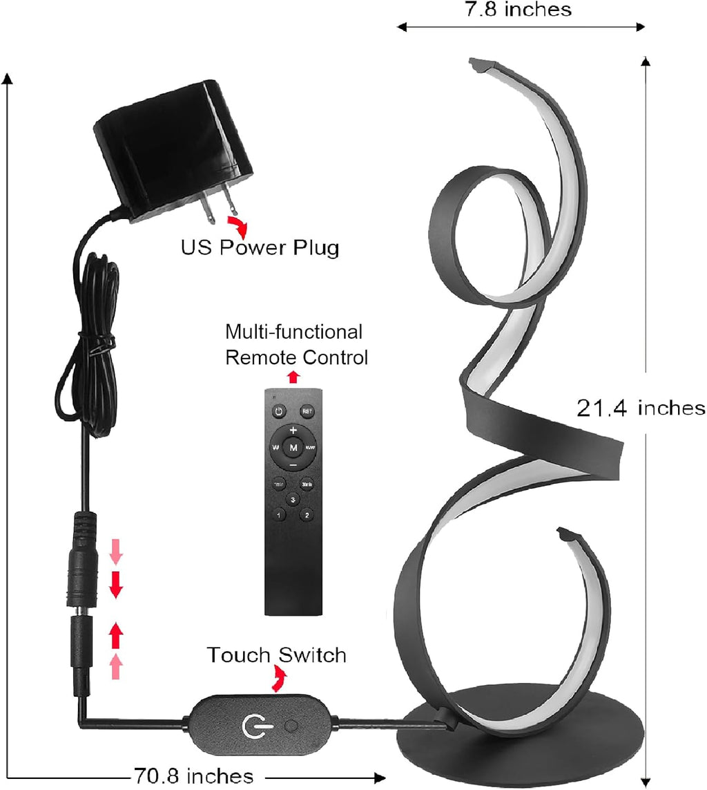 20W 3 Colors Remote Control Dimmable LED Art Table Lamp 21.4 Inch with Touch Switch for Living Room,Bedroom (Black)