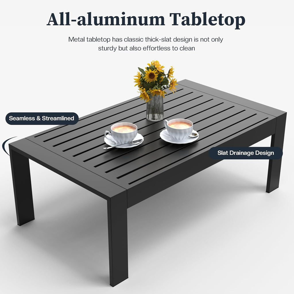 4 Piece Modern Aluminum Patio Furniture Set, Outdoor Patio Sectional Conversation Metal Seating Sets with Olefin Cushion and Coffee Table