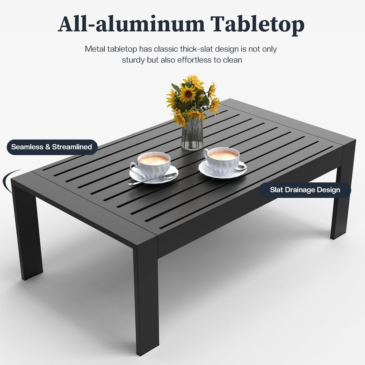 4 Piece Modern Aluminum Patio Furniture Set, Outdoor Patio Sectional Conversation Metal Seating Sets with Olefin Cushion and Coffee Table