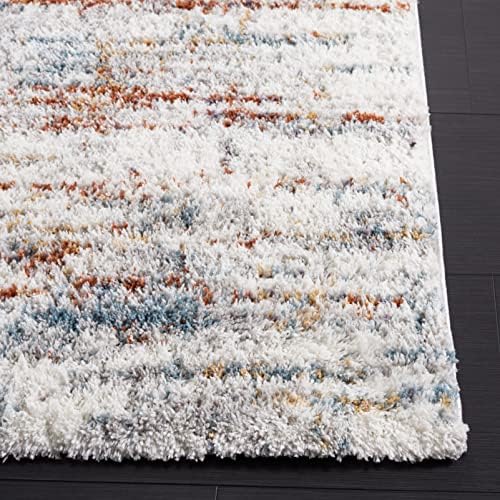 SAFAVIEH Berber Shag Collection Area Rug - 6'7" x 9', Blue Rust & Ivory, Modern Abstract Design, 1.2-inch Thick Ideal for High Traffic Areas in Living Room, Bedroom, Dining (BER577A-7)