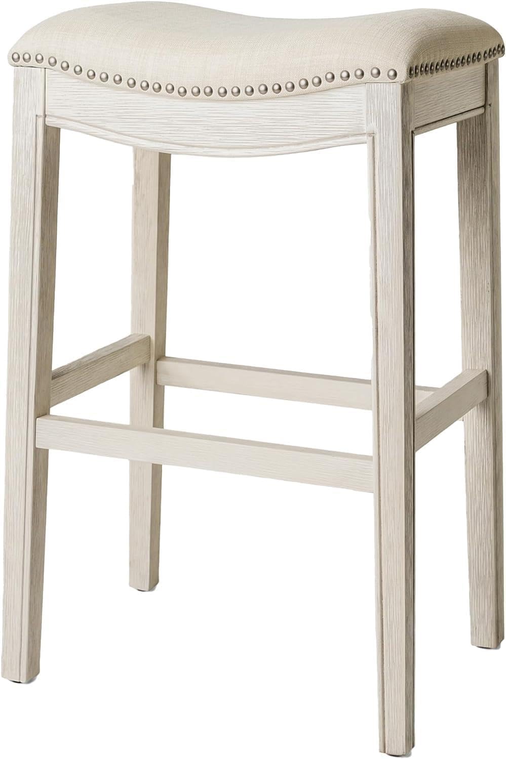 Maven Lane Adrien Backless Bar Stool, Cream, Natural Fabric, 31"