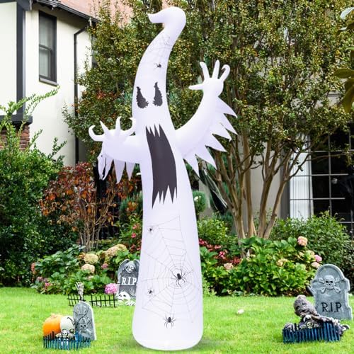 GOOSH 12 FT Halloween Inflatables Ghost Outdoor Decorations Blow Up Yard Giant Towering Terrible Spooky Flame Lamp Ghost with Built-in LEDs for Garden Lawn Indoor Party Decor
