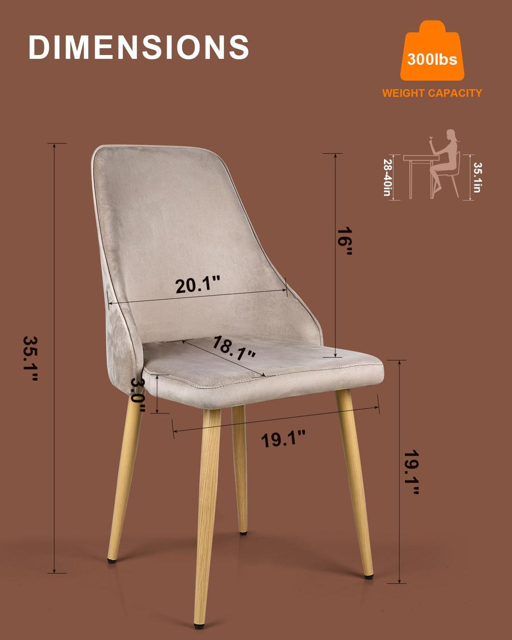 Mid-Century Modern Dining Chairs Set of 2 Grey Velvet Upholstered High Back Accent Chairs with Solid Sturdy Legs Ergonomic Curved Backrest Kitchen Chairs for Dining Room/Kitchen/Living Space