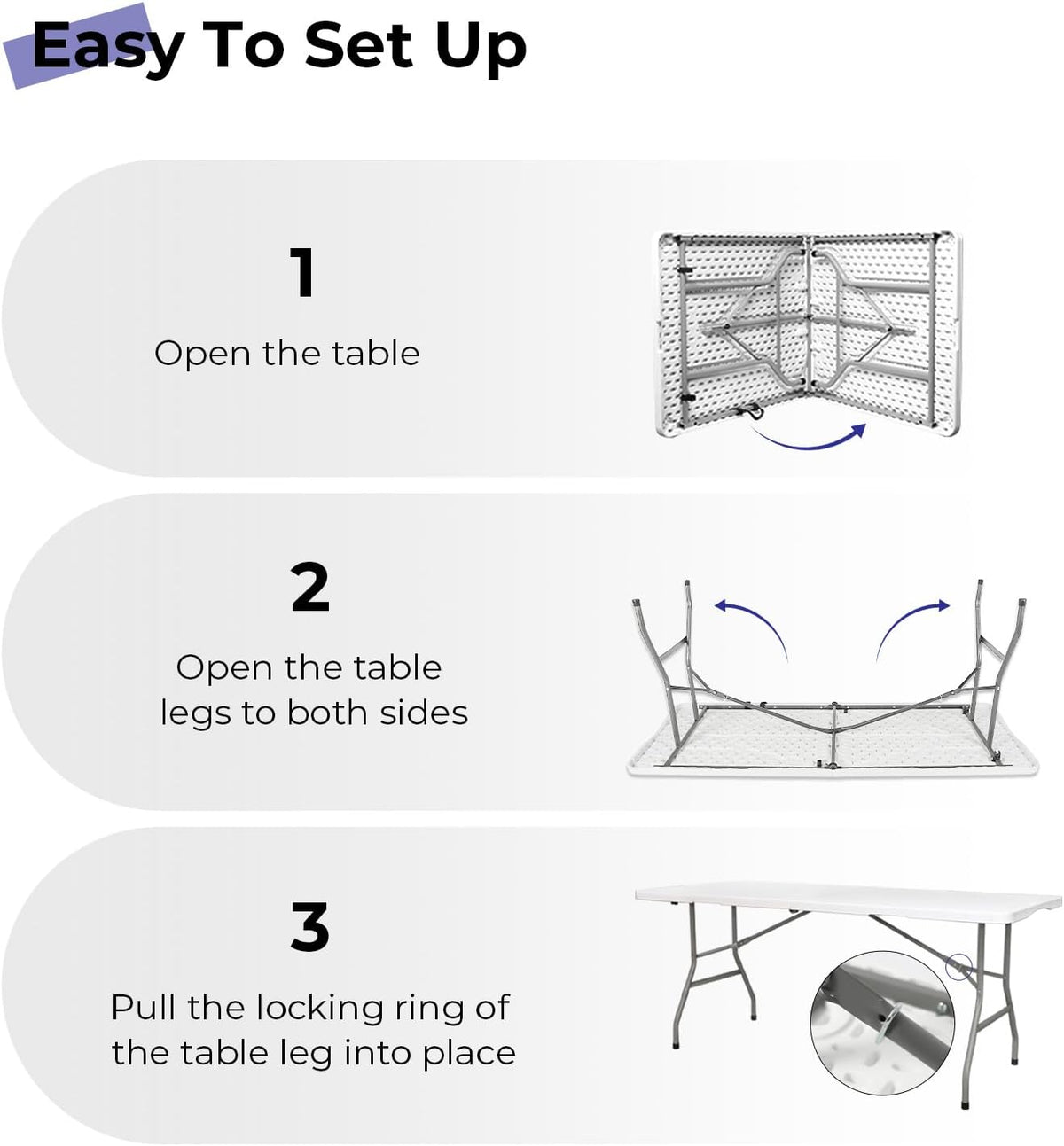 Folding Table 6ft, Heavy Duty Plastic Fold-in-Half Utility Table, White