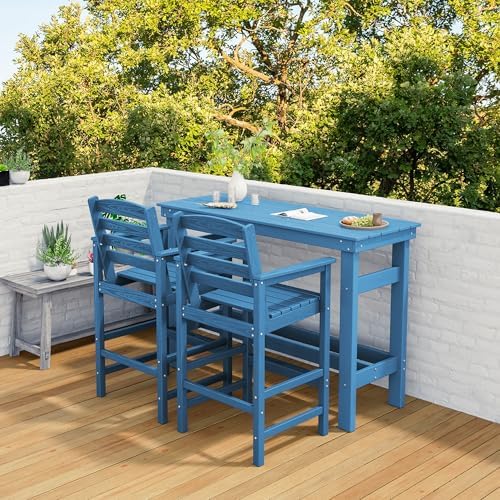 SERWALL 41" HDPE Outdoor Bar Table with 1.6" Umbrella Hole, Blue