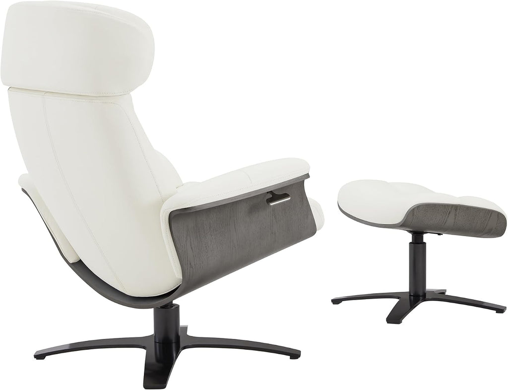 CHITA Genuine Leather Reclining Swivel Accent Chair with Ottoman, White