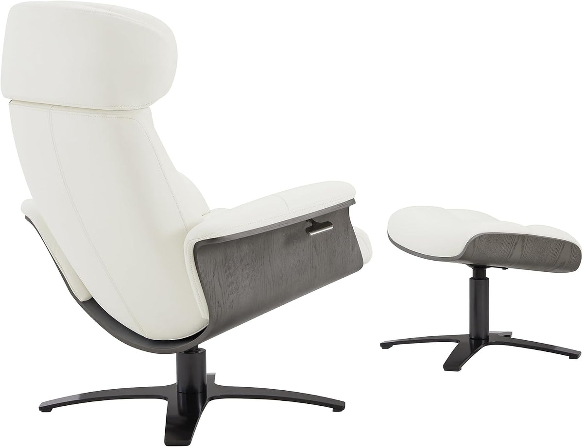 CHITA Genuine Leather Reclining Swivel Accent Chair with Ottoman, White
