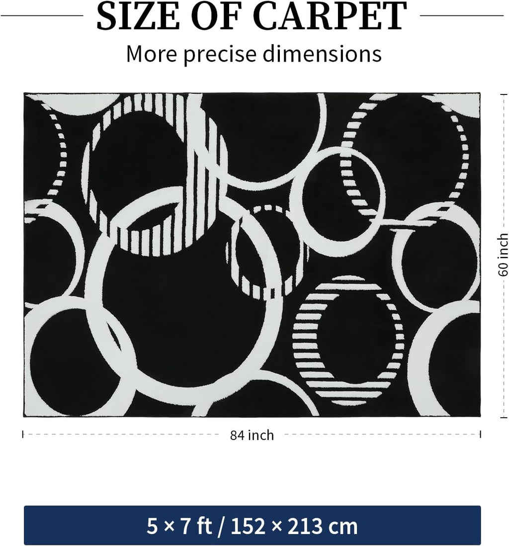 YIHOUSE Black and White Rug Washable 5x7 Area Rugs for Living Room