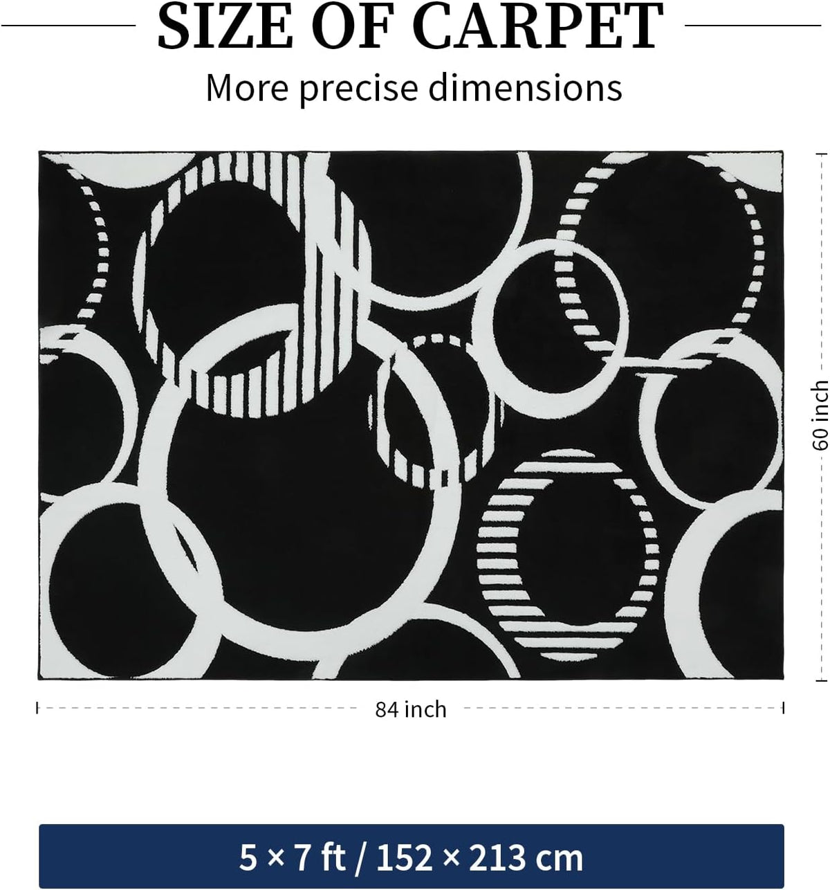 YIHOUSE Black and White Rug Washable 5x7 Area Rugs for Living Room